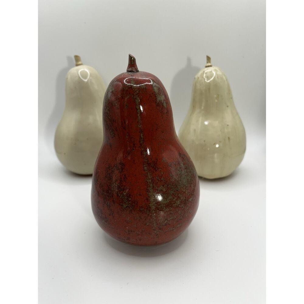 Vintage Raku Handmade Clay Pears Set Of 3 Decorative Fruit Pieces